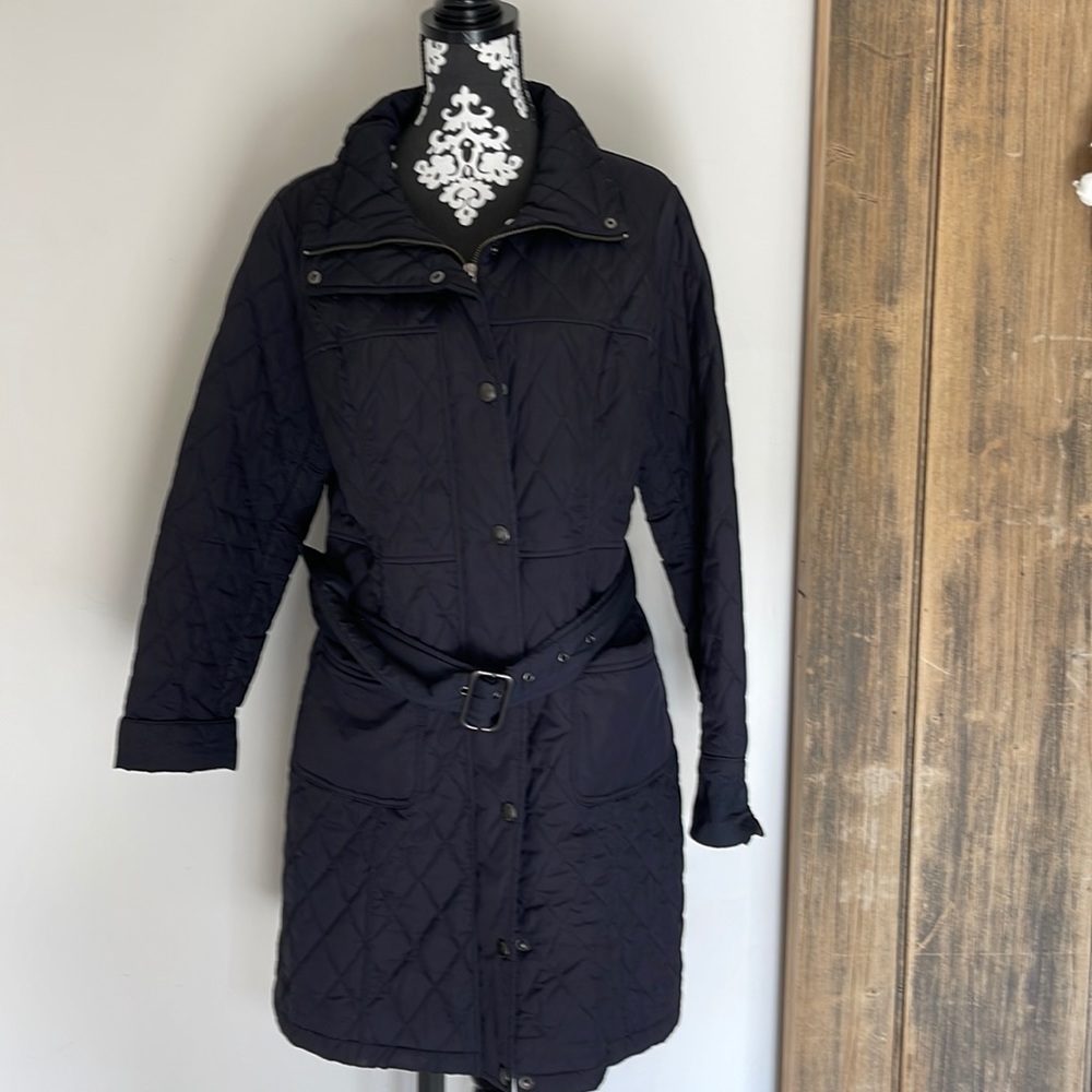 Lands' End Quilted Belted Navy Women's Coat